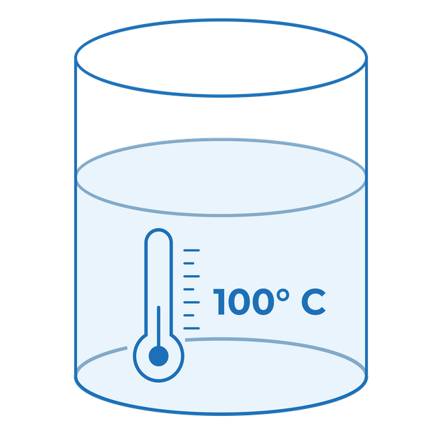 Glas mit 100 °C heißem Wasser
